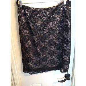 Banana Republic Skirt Black Lace Over Beige Lining Sz 14 New Fairy Grunge